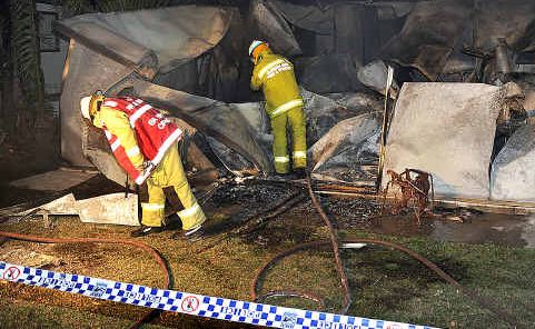 Remains of relocatable home and annex at Coconut Grove Caravan Park after fire on Saturday. Remains of relocatable home and annex at Coconut Grove Caravan Park after fire on Saturday.